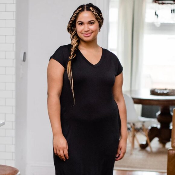 Yala Sloane V-Neck Cap Sleeve Bamboo Maxi Dress with Pockets Black - Picture 3 of 6